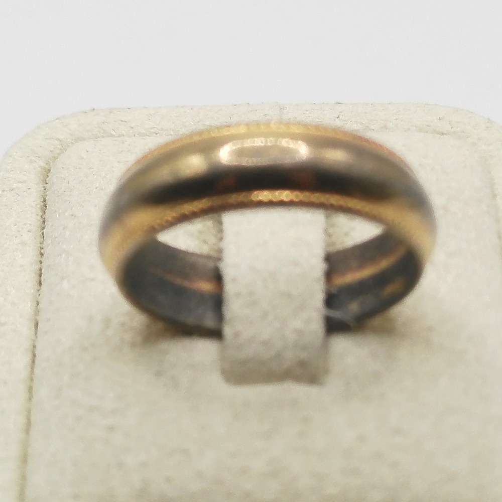 Distressed Gold Tone Milgrain Edge Domed Band Ring Unisex Size 8.5